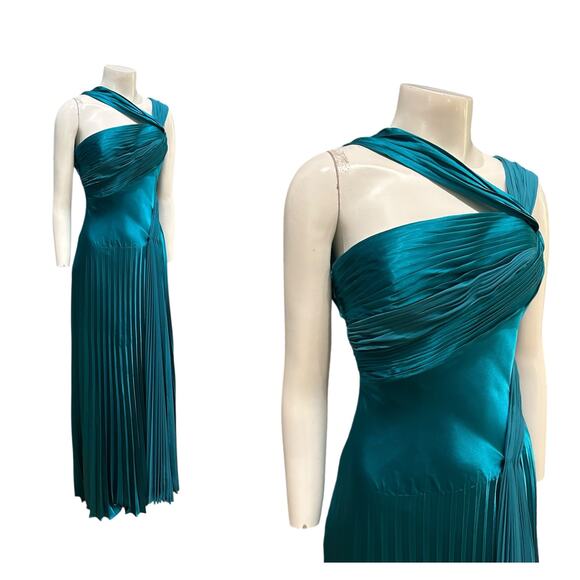 Teal One-Shoulder Pleated Evening Gown by La Femme / Women’s Size 2 - - Picture 1 of 5